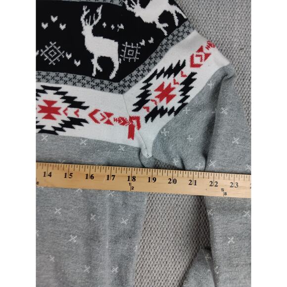 On the Bias Southwest Holiday Sweater Mens Medium Gray Deer Ribbed Long Sleeve - Picture 11 of 14
